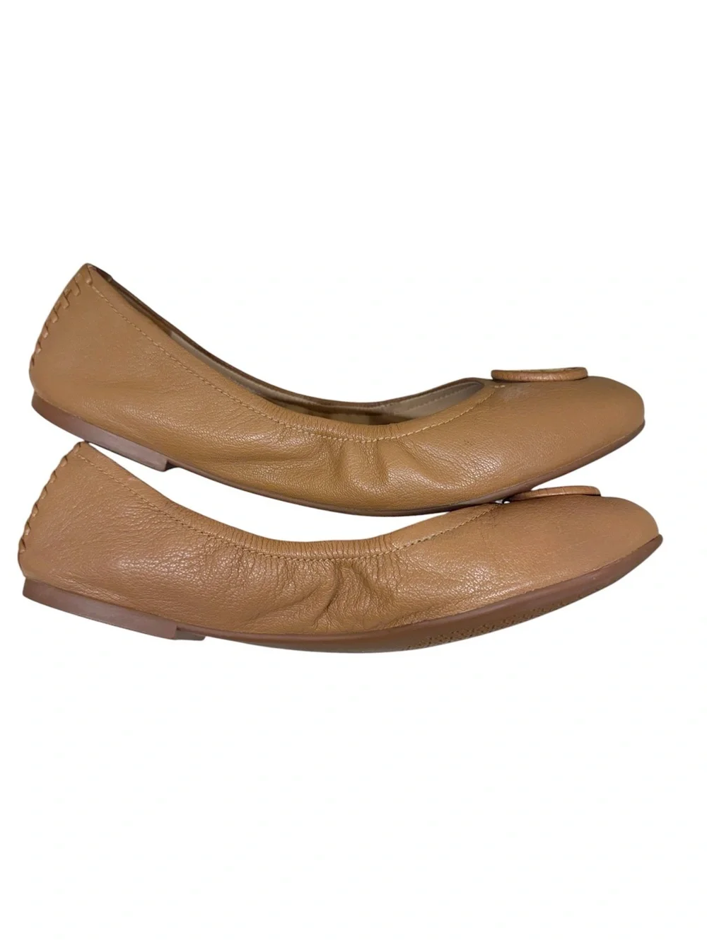 Tory Burch Brown Leather Logo Round-Toe Ballet Flats